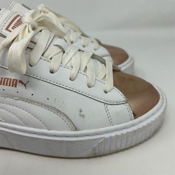 Puma Basket Platform Metallic Rose Cap Toe Women's White Sneakers Size 8.5 - Picture 8 of 13